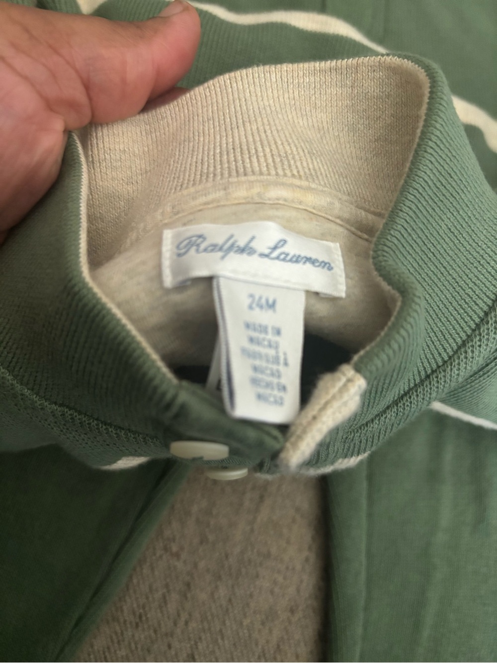 Ralph Lauren Green and Cream Striped Knit Two-Piece Set - Picture 3 of 6